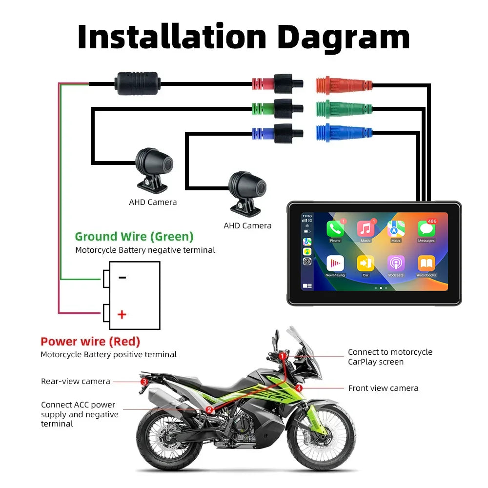 Srnubi 7 Inch Motorcycle Portable Navigation GPS Wireless Carplay Android Auto IP67 Waterproof Motorcycle Touch Screen Display