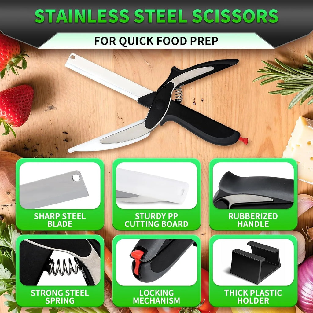 Food Cutter Scissor with Built-in Cutting Board for Vegetables Fruit Food Slicer Poultry Chopper Stainless Steel Kitchen Chopper
