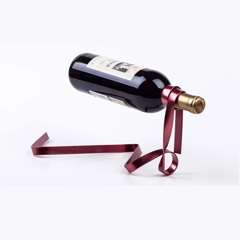 New Metal Ribbon Shaped Suspended Balanced Wine Bottle Rack Wine Display Rack Exquisite Durable Party Banquet Desktop Decoration