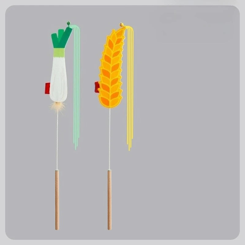 Cat Teaser Toy Felt Squeaky Bell Simulated Barley Scallions Shape Kitten Toy Fringe Interactive Cat Stick Toy Supplies