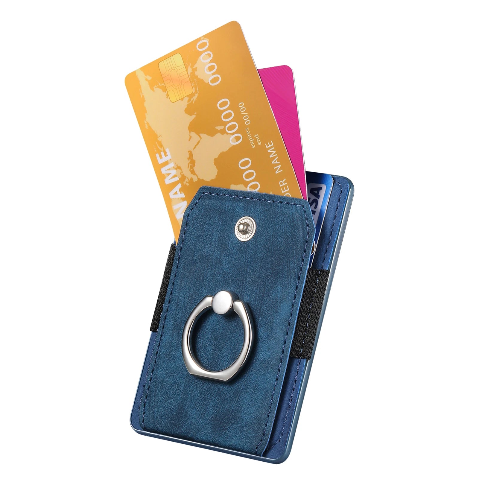 Phone Holder Wallet Case Card Slot Holder PU Leather Back Sticker Adhesives With Ring Stand For Mobile Phone iPhone Samsung