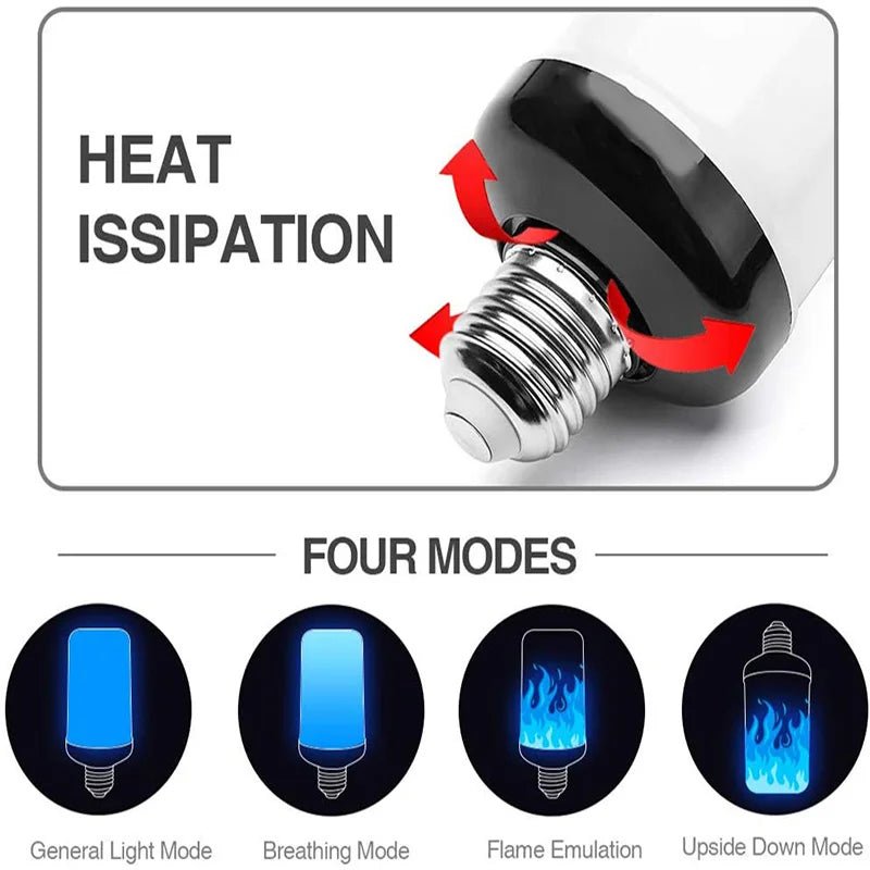 LED E27 Flame Bulb Fire E14 lamp Corn Bulb 4 Modes Party LED Light Dynamic Flame Effect 85v-265v for Home Lighting
