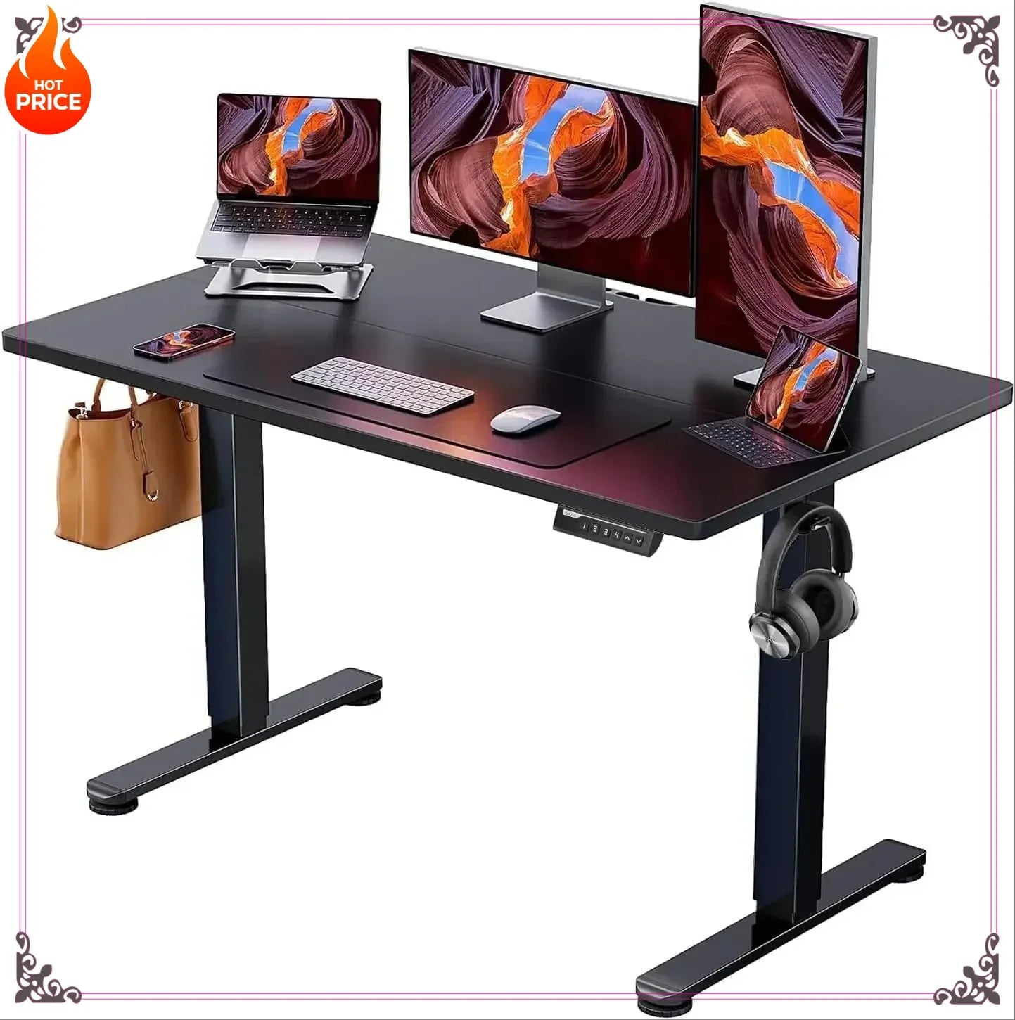 Height Adjustable Electric Standing Desk, 48 x 24 Inches Sit Stand up Desk, Memory Computer Home Office Desk with Two-Piece
