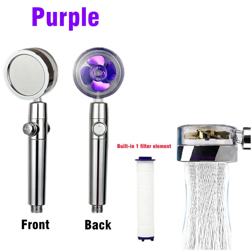 High Pressure Turbo Fan Shower Head 360° Swivel Water Saving Propeller Flow Showerhead with Filter Rainfall Bathroom Accessories