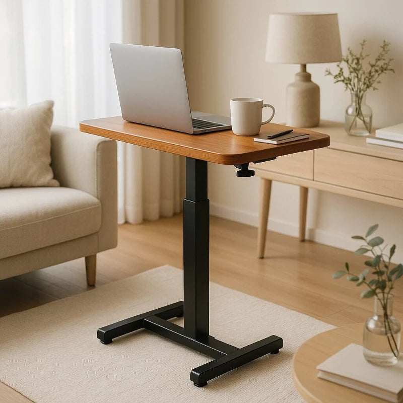 Height Adjustable Mobile Laptop Desk with Wheels Multi-Purpose Rolling Tray Table for Standing Workstation Use in Living Room