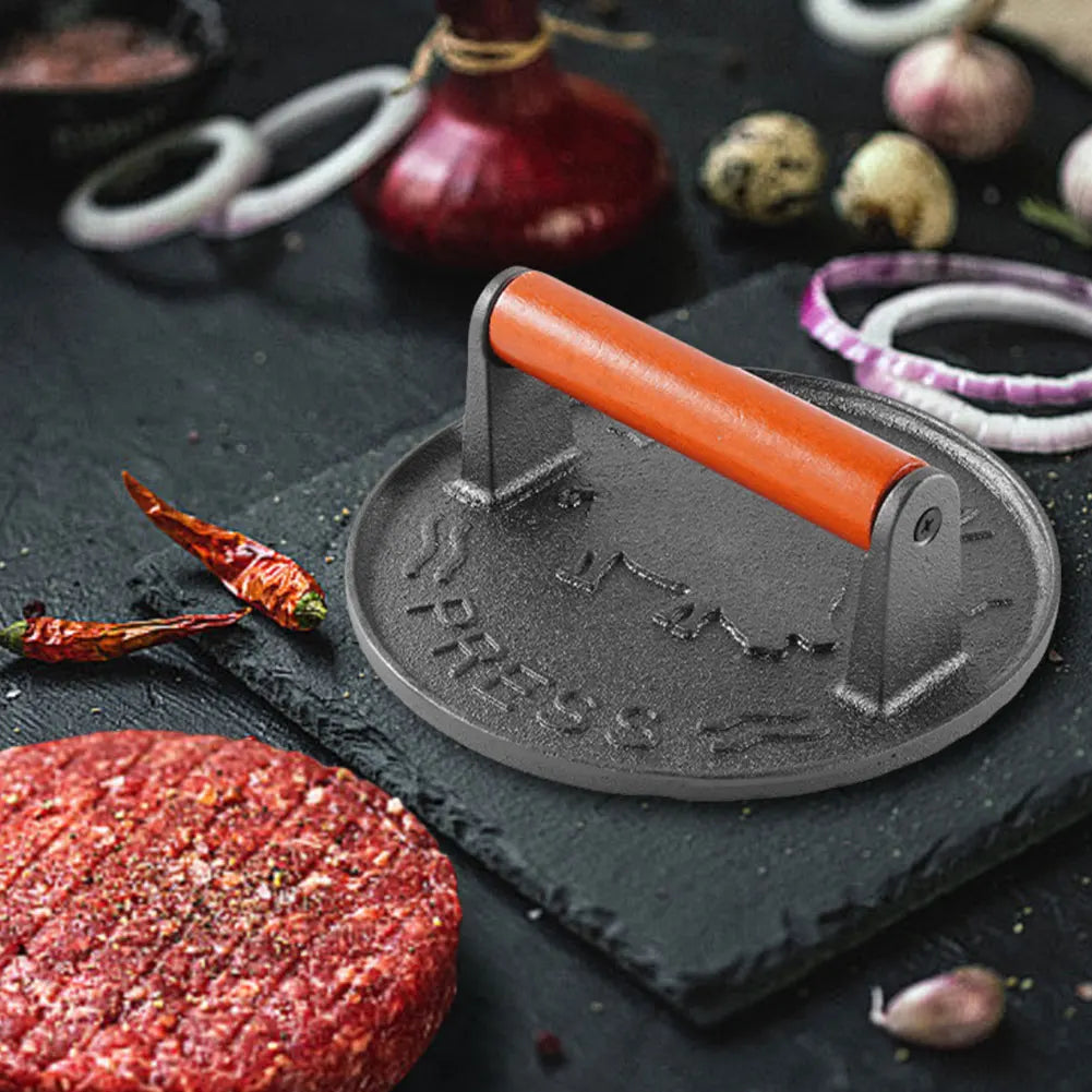 Cast Iron Burger Press Heavy-Duty Patty Maker Wooden Handle Burger Meat Press Mold Kitchen Tools And Gadgets Accessories