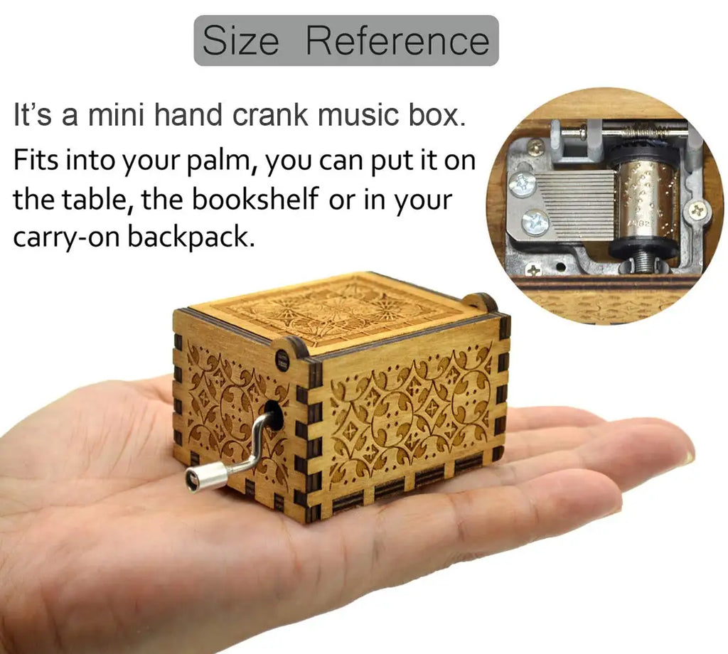 Vintage Engraving Wooden Music Box Hand-cranked Music Box Can't Help Falling in Love Music Box Wife Birthday Valentines Day Gift