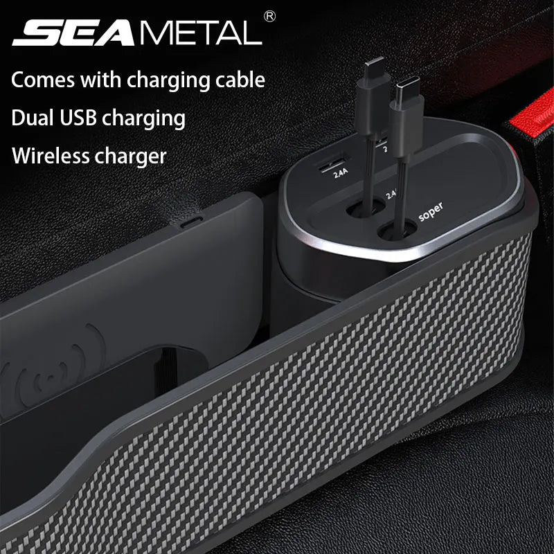 SEAMETAL Car Seat Gap Filler Organizer With Cup Holder Front Seat Console Side Pocket With Wireless Charging,Type-C,Lightning
