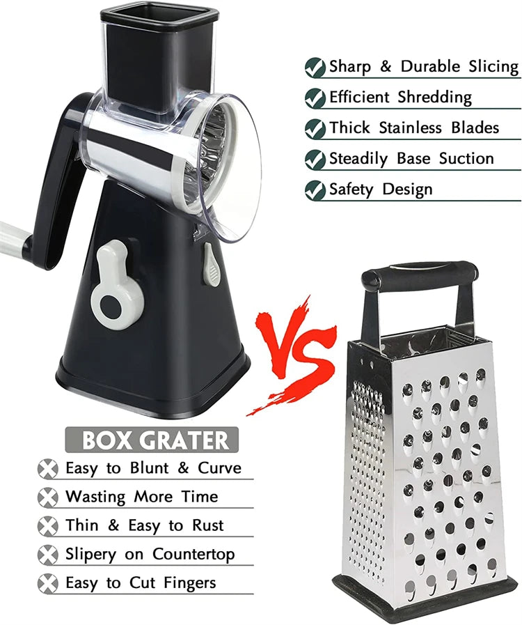 LMETJMA Rotary Cheese Grater with Handle Manual Vegetable Graters Shredder Slicer Nuts Grinder with Strong Suction Base JT122