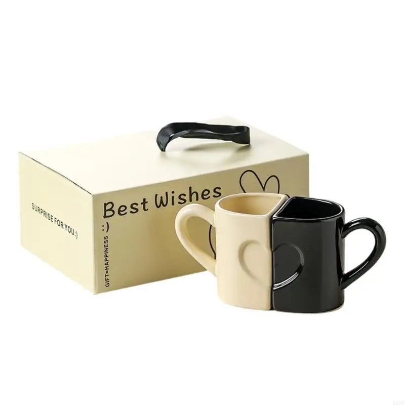Pack of 2 Heart Puzzle Designs Ceramic Mugs Comfortable Handle Coffee Cup for Couples Romantics Valentine Gift HX6C