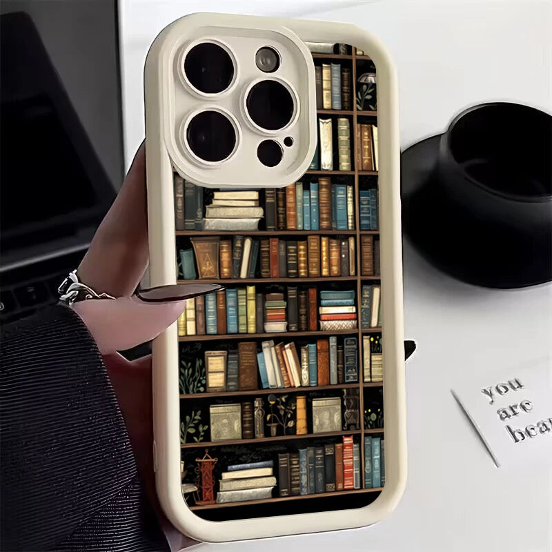 Creative Bookshelf Phone Case for iPhone 16 15 14 13 12 11 Pro Max Mini XR XS X 7 8 6 6s Plus Soft TPU Back Cover