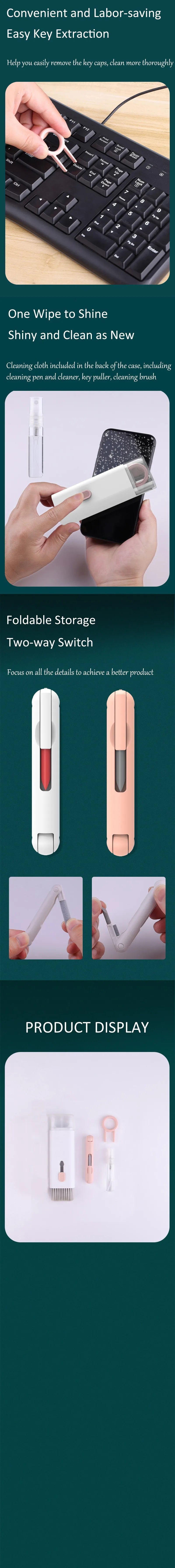 7-in-1 Keyboard Cleaner Earphones Cleaning Pen Keycap Puller Set Multifunctional Cleaning Kit For AirPods iPhone iMac MacBook