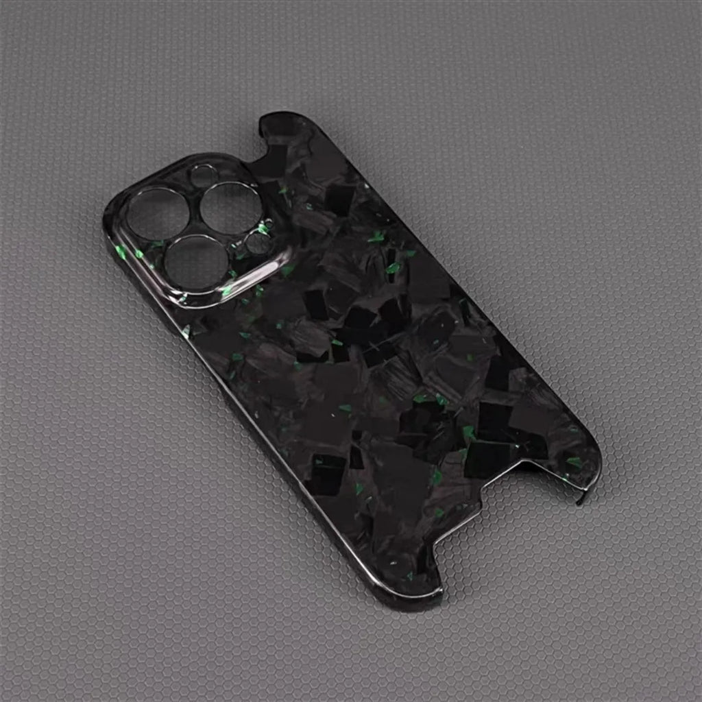 Glossy Forged Ultra Thin Genuine Pure Carbon Fiber Cover For iPhone 15 14 16 Pro Max Glitter Bling Irregular Shockproof Case