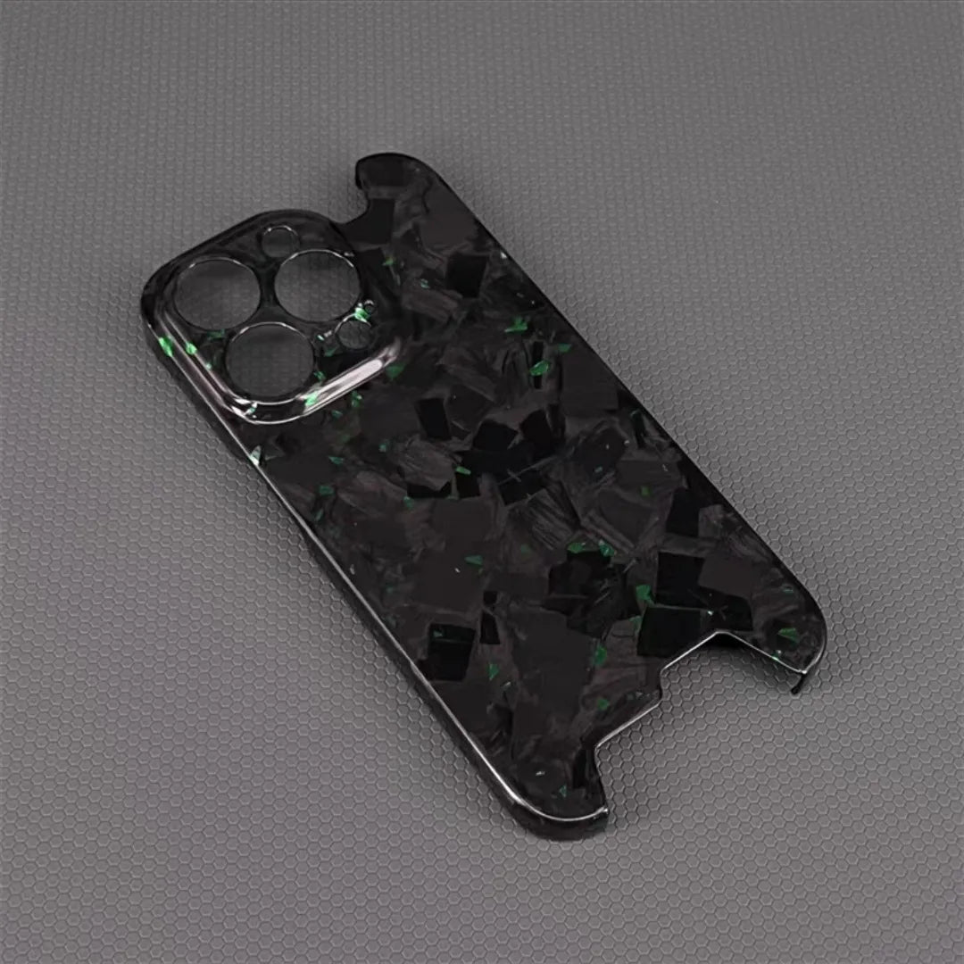 Glossy Forged Ultra Thin Genuine Pure Carbon Fiber Cover For iPhone 15 14 16 Pro Max Glitter Bling Irregular Shockproof Case