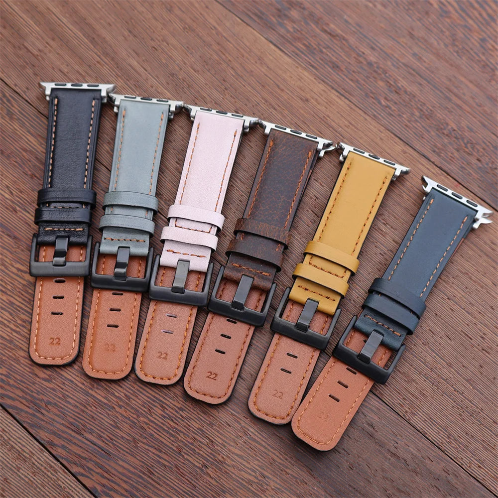 Leather Strap for Apple watch band 44mm 49/45mm 40/41 42 46mm belt Retro luxury Correas iWatch series 10 9 5 4 SE 6 7 8 ultra 2