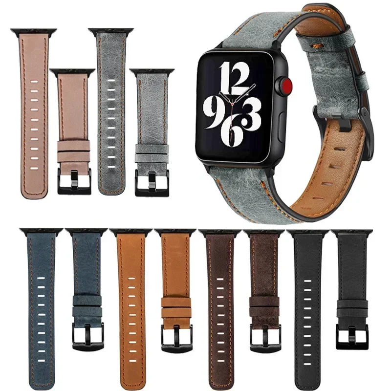 Leather Strap for Apple watch band 44mm 49/45mm 40/41 42 46mm belt Retro luxury Correas iWatch series 10 9 5 4 SE 6 7 8 ultra 2