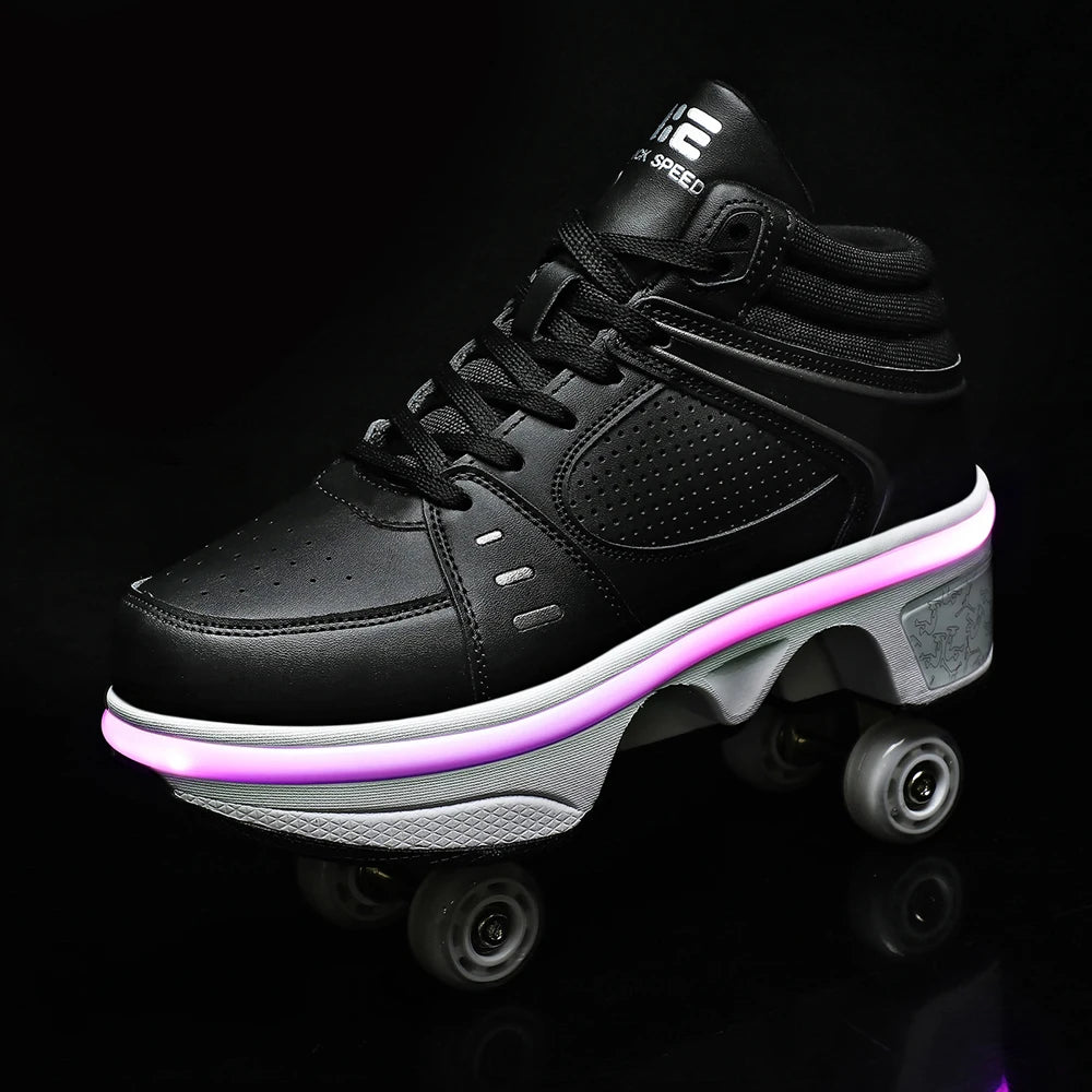 Unisex Four-Wheel Roller Skate Shoes Casual Deformation Parkour Sneakers Kids Skates Stage personalized Sport Roller Skate Shoes