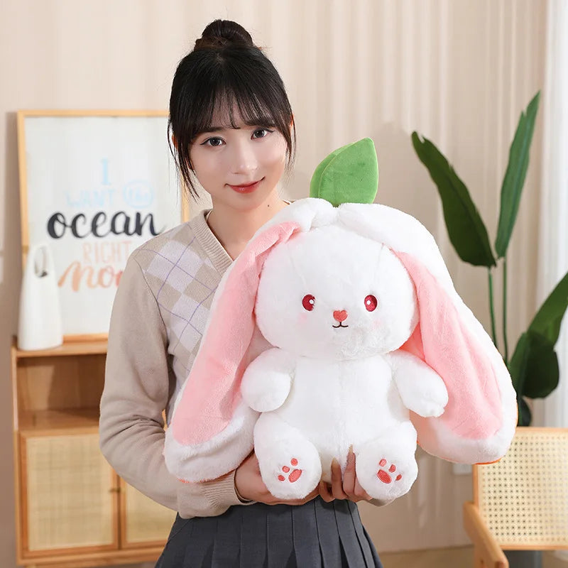 Kawaii Fruit Transfigured Bunny Plush Toy Cute Carrot Strawberry Turn Into Rabbit Plush Toy Kids Birthday Christmas Gift