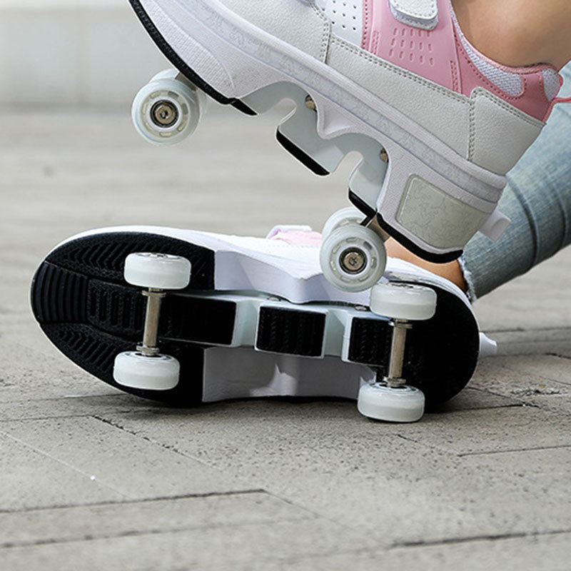 Kid Deform Roller Skate Shoes With 2/4 Wheels Runaway Parkour Deformation 4-Wheel Skates Sneakers For Women Men Youth Adult Gift