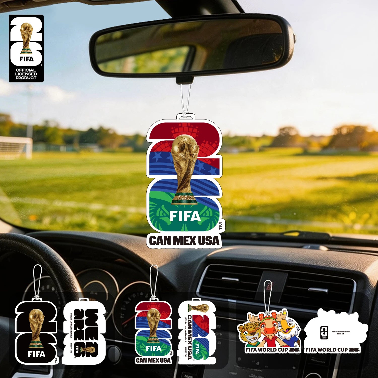 FIFA World Cup 2026 Official 3 Pack Car Air Freshener with Trophy Mascot & Host City Design, Long Lasting Scent for Car & Home