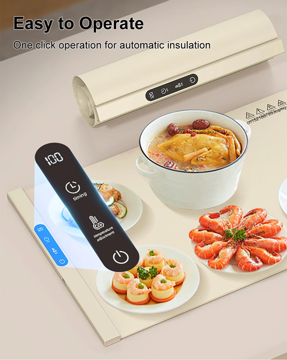 Electric Food Warmer Plate 10s Fast Heating Food Warmer Mat Foldable Dining Table Food Warming Tray Tem Settings Food Heat Plate