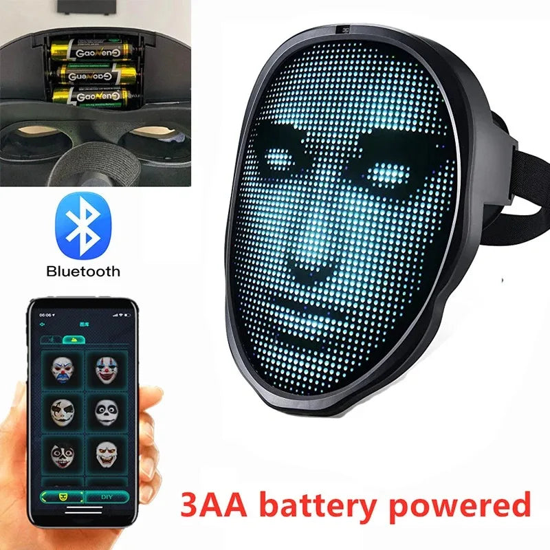 Cosplay Party Face Transforming LED Mask with App Control Programmable LED Halloween Mask DIY Digital Luminous Mask for Adults