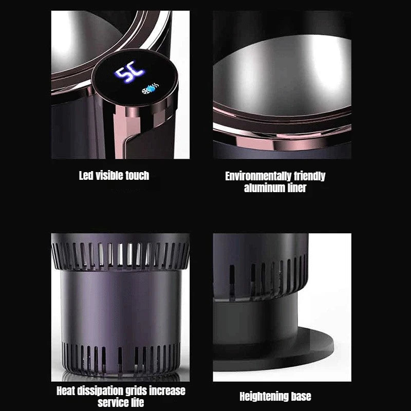 Smart Car 2-In-1 Hot and Cold Cup Drinks Holder Home Fast Refrigeration Cooling/Heating Mini Touch Screen Beverage Mug Drink Can