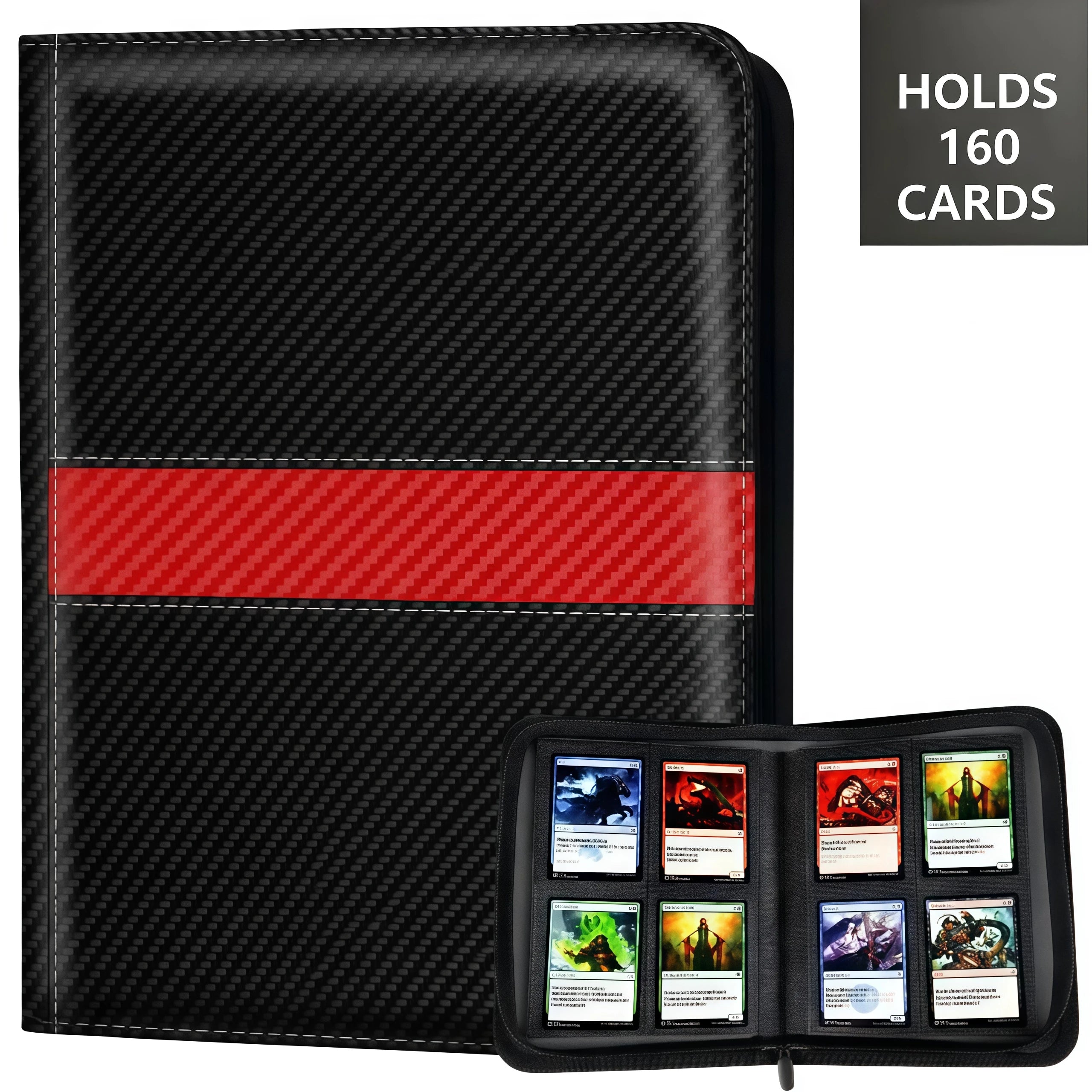Twill Color-Blocked Trading Card Binder, 20 Pages with 4 Pockets, Thick Inner Pockets, Full Zipper Moisture-Proof and Dust-Proof Design, Multifunctional Side-Insert Binder, Can Hold 160 Standard-Size Cards, Suitable for Colle