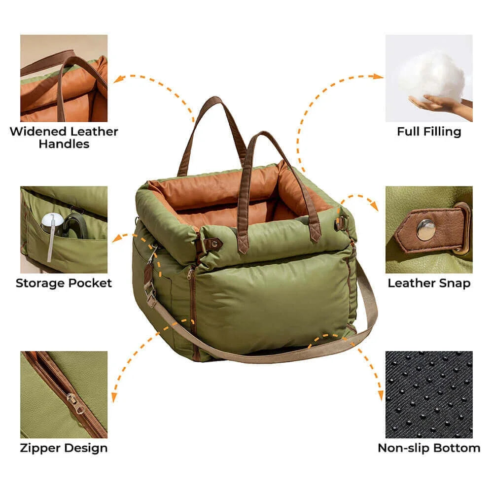Winter Pet Outing Lathe Luxury Faux Leather Dog Car Seat/Cat Car Bed/Booster Bed Pet Booster Car Seat Comfortable Cat Travel Bed