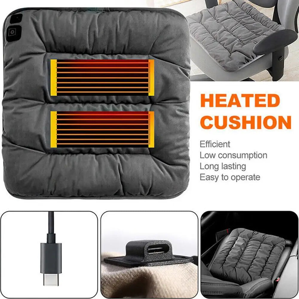Car Heated Seat Cushion Winter Plush Seat Cushion Quick-Heating For Car, Home, 12V USB Electric Heating Single Pad