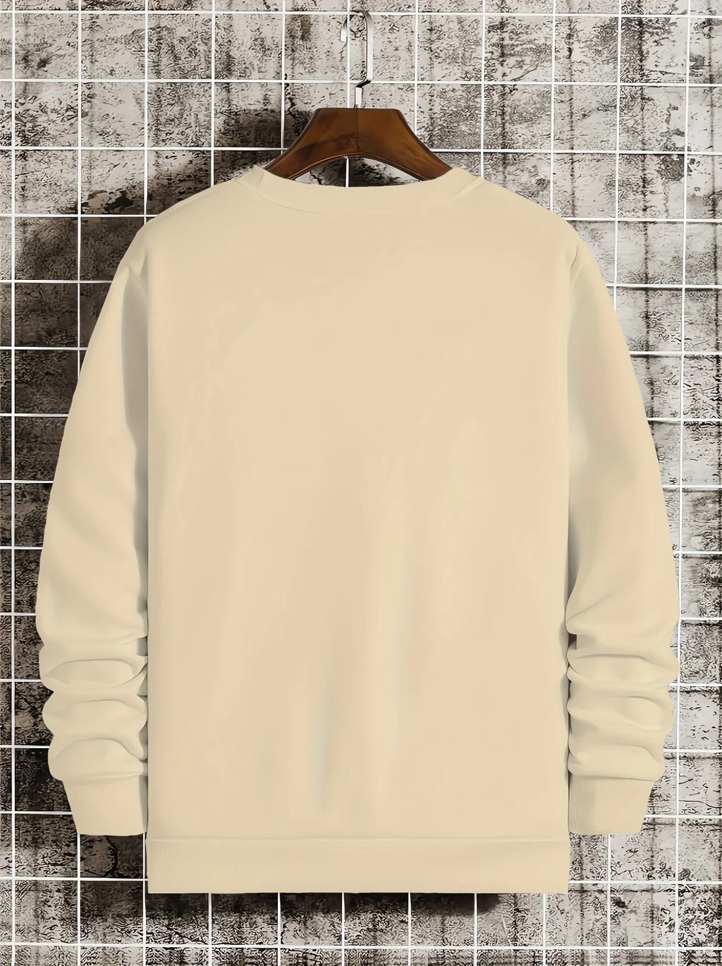 Men's autumn and winter fashionable casual loose Houston letter graphic printed long sleeved round neck sweatshirt