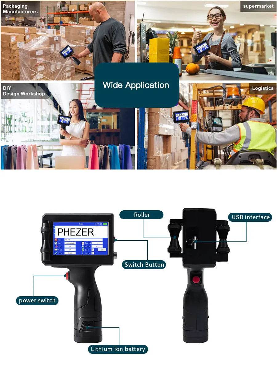 Phezer P15 QR Bar Batch Code Date Number Logo Expiry Date Label Printer 12.7mm Handheld Inkjet Printer 28 Languages Portable