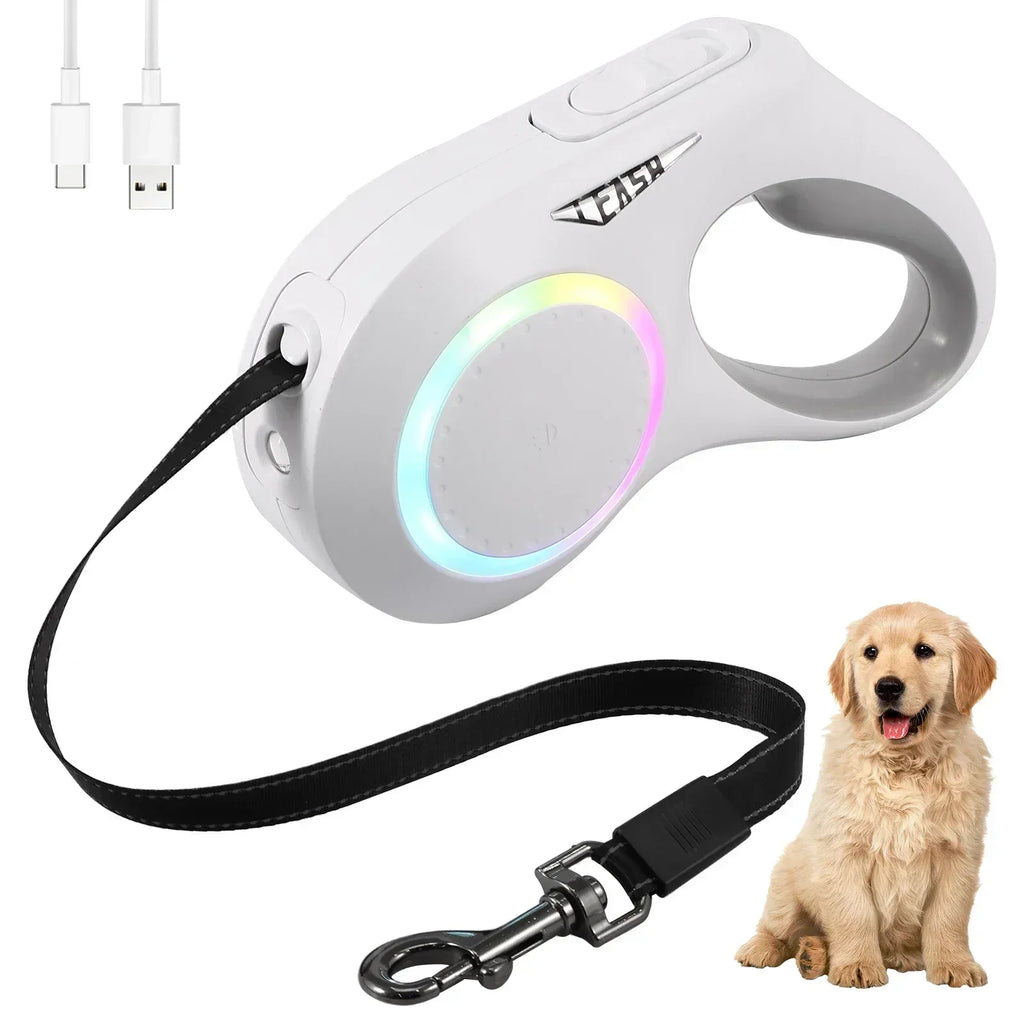 5m LED Flashlight Dog Leash Automatic Retractable Pet Luminous Straps Puppy Walking Night Outdoor Walking Non-Slip Handle