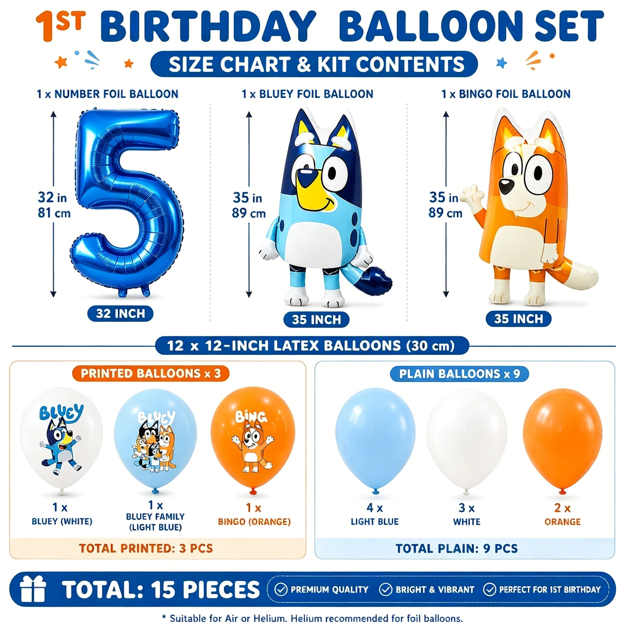 Bluey 1th Birthday Decorations Balloon Set Bluey Bingo Foil Balloons Latex Balloons Party Supplies for Kids Girls Boys