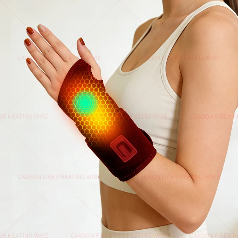 Carbon Fiber Heated Wrist Brace with Vibration Massager Relieves Arthritis, Tenosynovitis, Wrist Joint Sports Strain Recovery