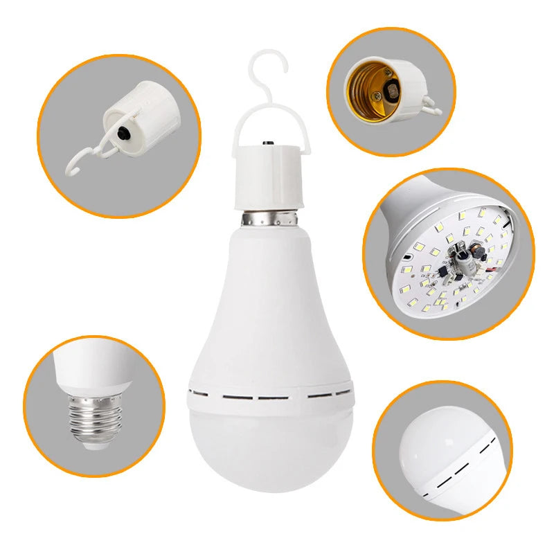 7W/9W/12W/15W Emergency Light Bulb LED Handheld Hanging Charging Energy-Saving Light Bulb Portable Household Tent Fishing Lamp