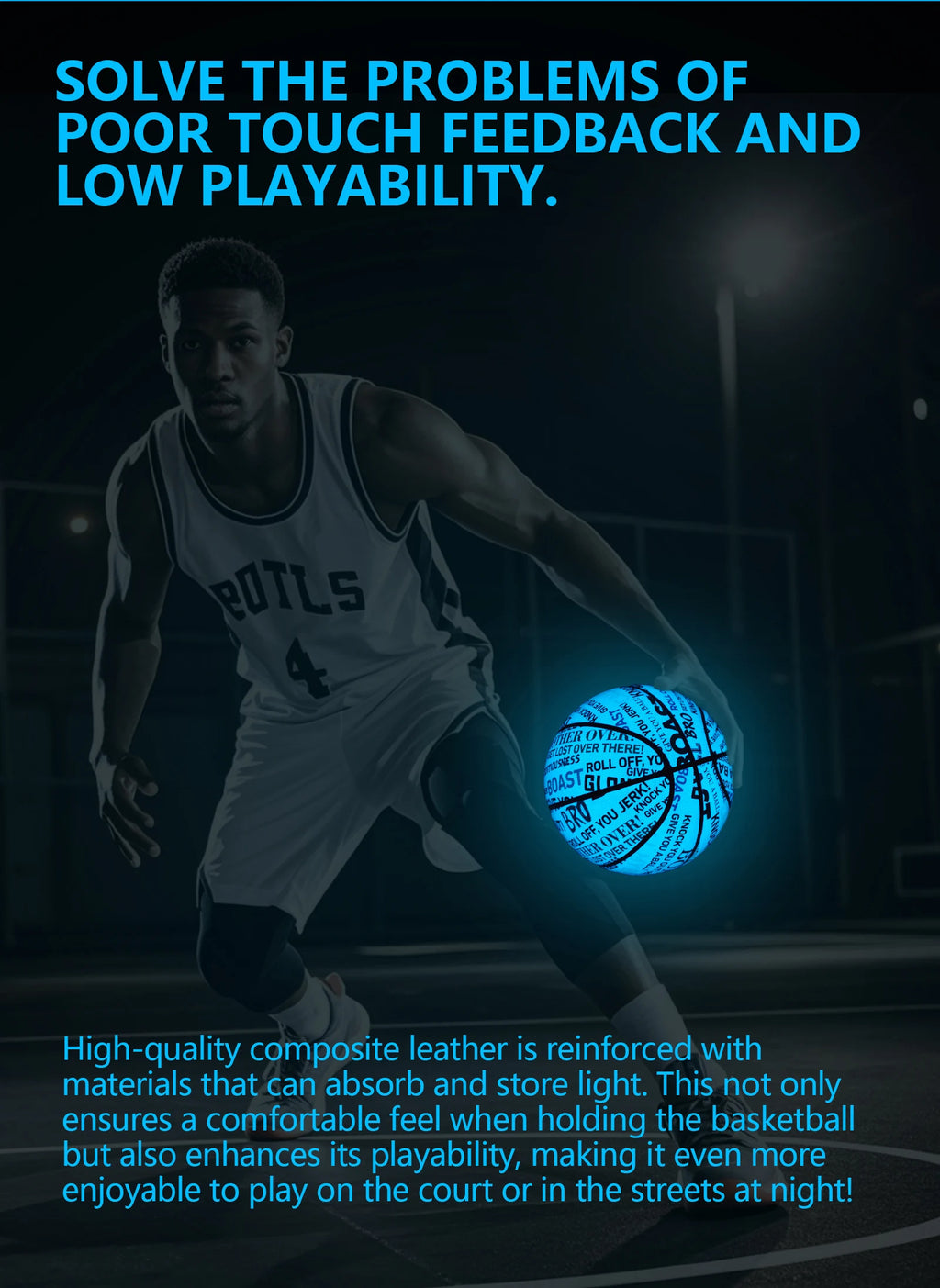 Glow Basketball For Boy Girl Gifts,High Quality Composite Leather Standard Size 6&7 Outdoor Street Luminous Blue Balls Night Use