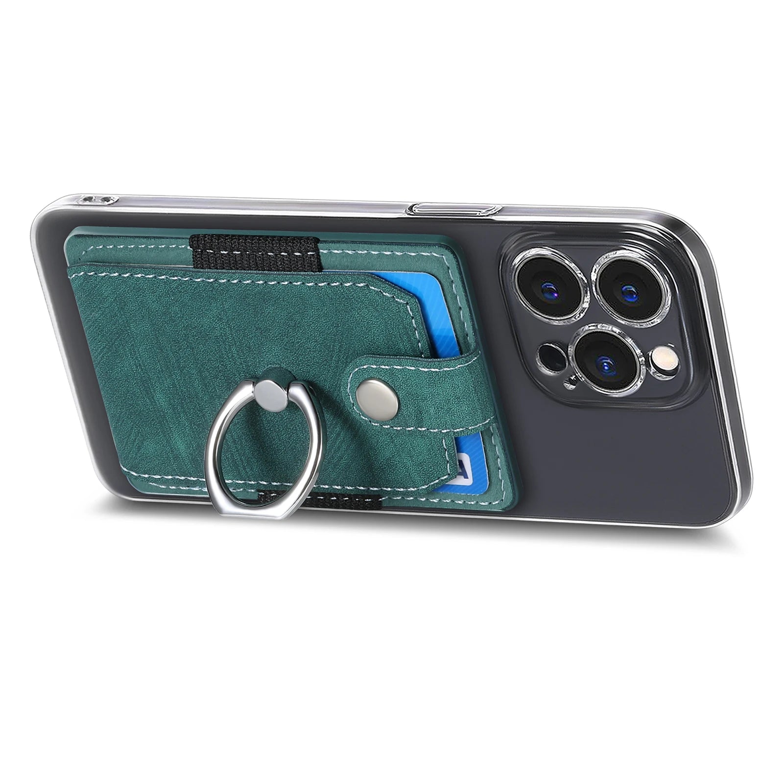 Phone Holder Wallet Case Card Slot Holder PU Leather Back Sticker Adhesives With Ring Stand For Mobile Phone iPhone Samsung