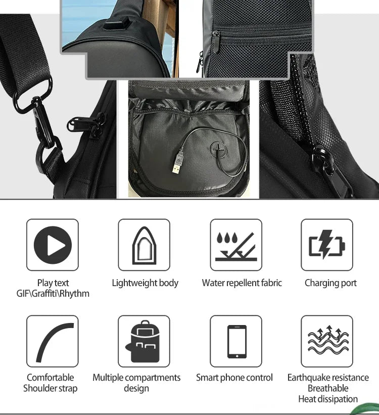 Led Waist Bag Smart  APP LED Pixel Backpack for Women Men DIY Multilingual Graffiti Dynamic Shoulder Bag Chest Bag Led Display