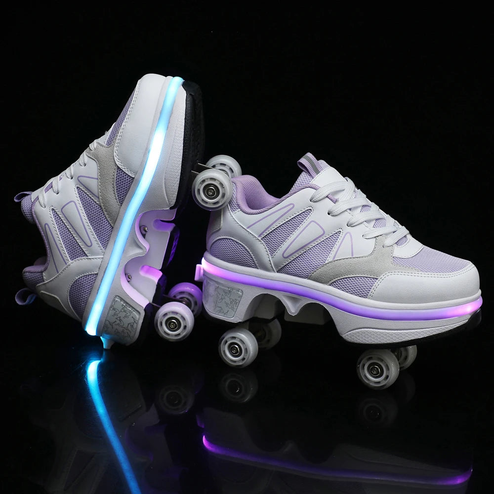 Unisex Four-Wheel Roller Skate Shoes Casual Deformation Parkour Sneakers Kids Skates Stage personalized Sport Roller Skate Shoes