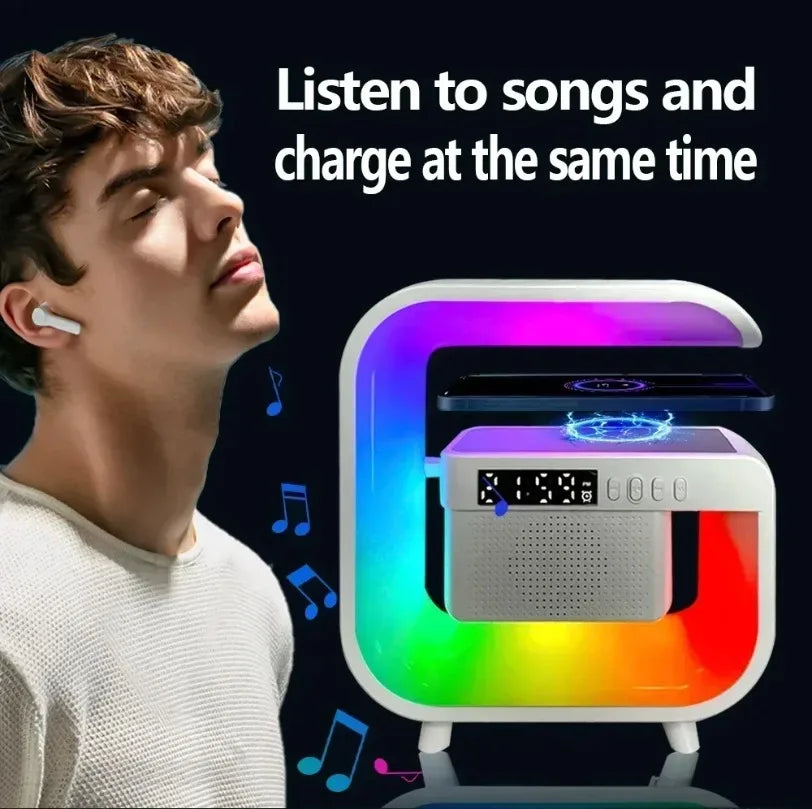 Multifunction Wireless Charger Pad Stand Speaker TF RGB Night Light Fast Charging Station for iPhone 16 15 Samsung Xiaomi Huawei