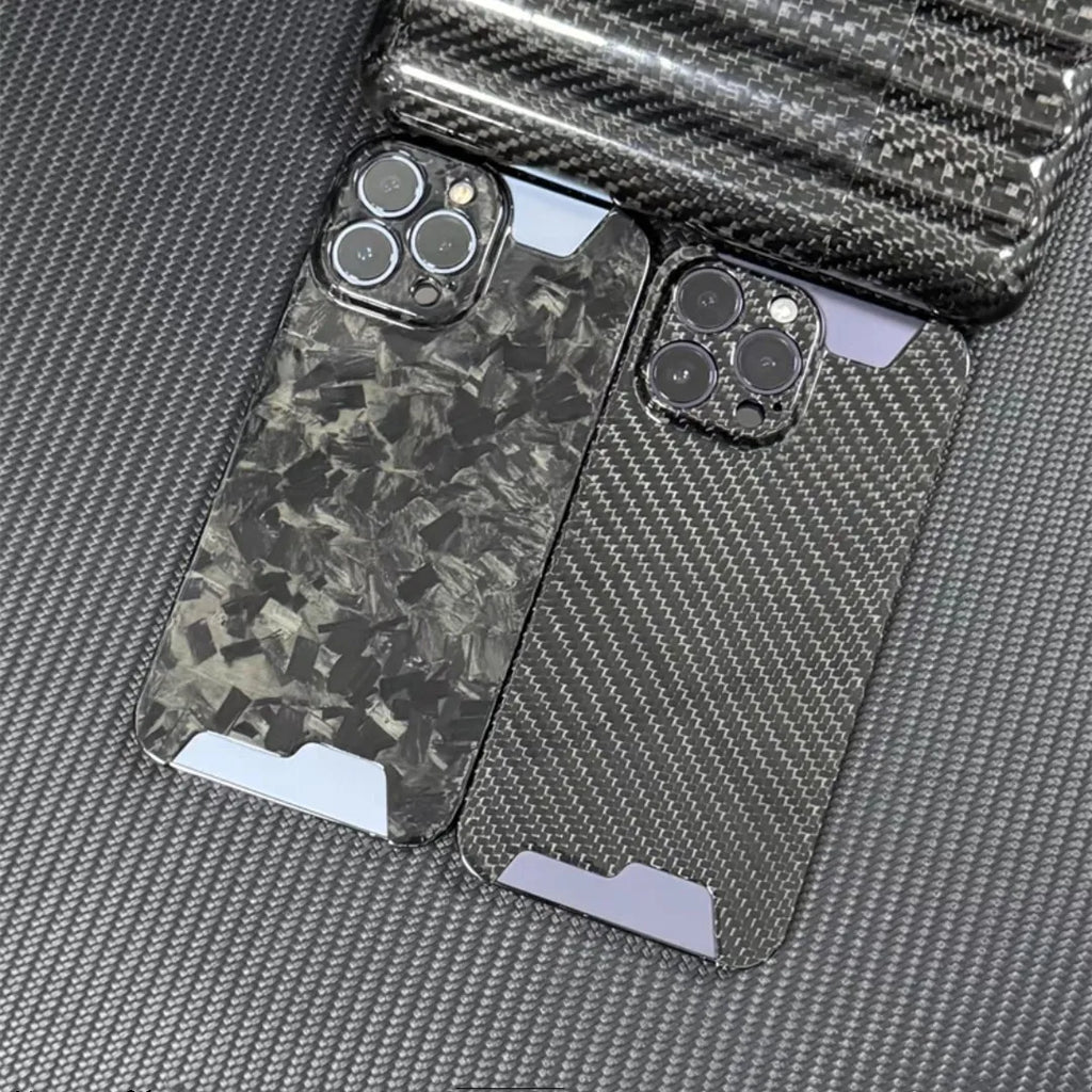 Glossy Forged Ultra Thin Genuine Pure Carbon Fiber Cover For iPhone 15 14 16 Pro Max Glitter Bling Irregular Shockproof Case