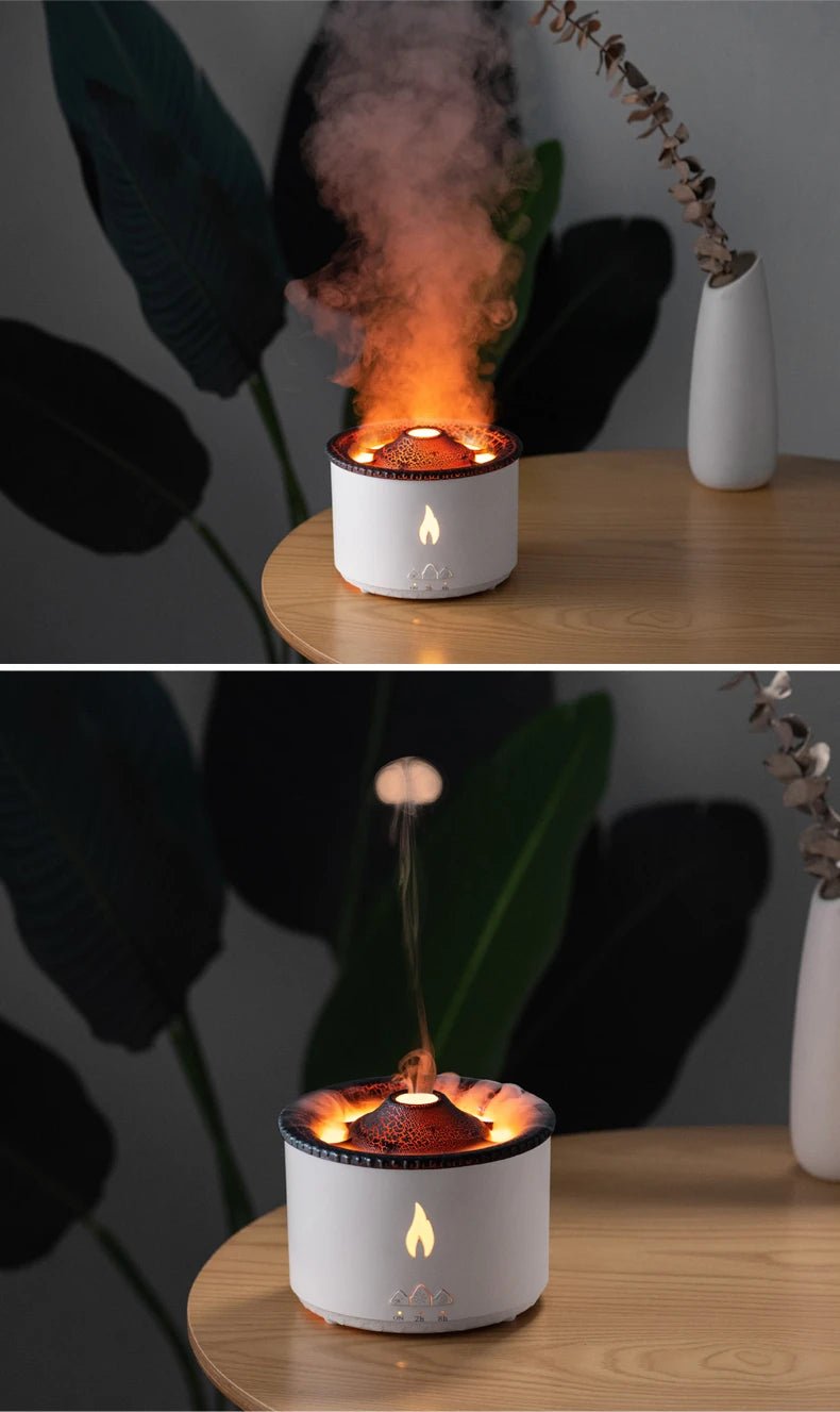 Office Home Desktop Air Humidifier Electric Aroma Essential Oil Diffuser with Flame Lamp Volcano Eruption Fragrance Machine