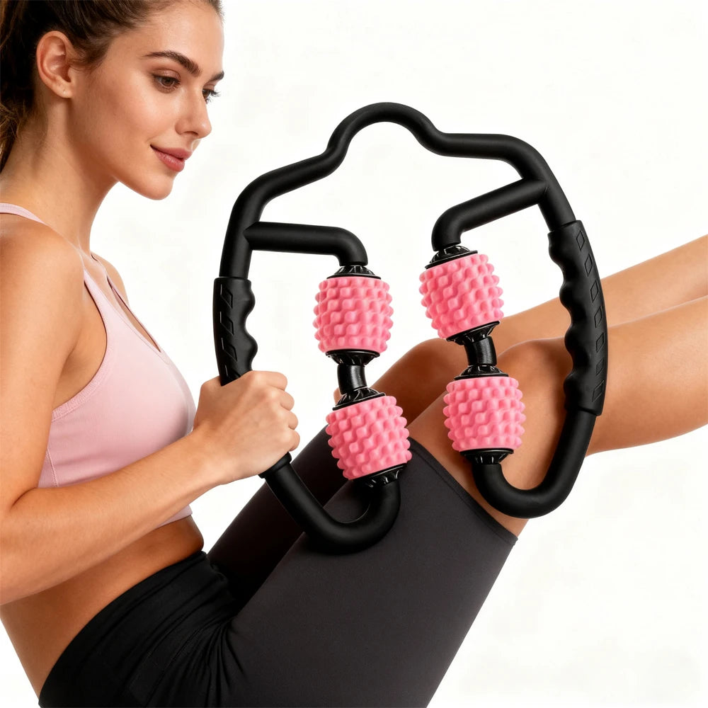 Release Post-Workout Soreness & Tension | 4-Wheel Massage Roller for Deep Muscle Relief, Legs, Back and Shoulders