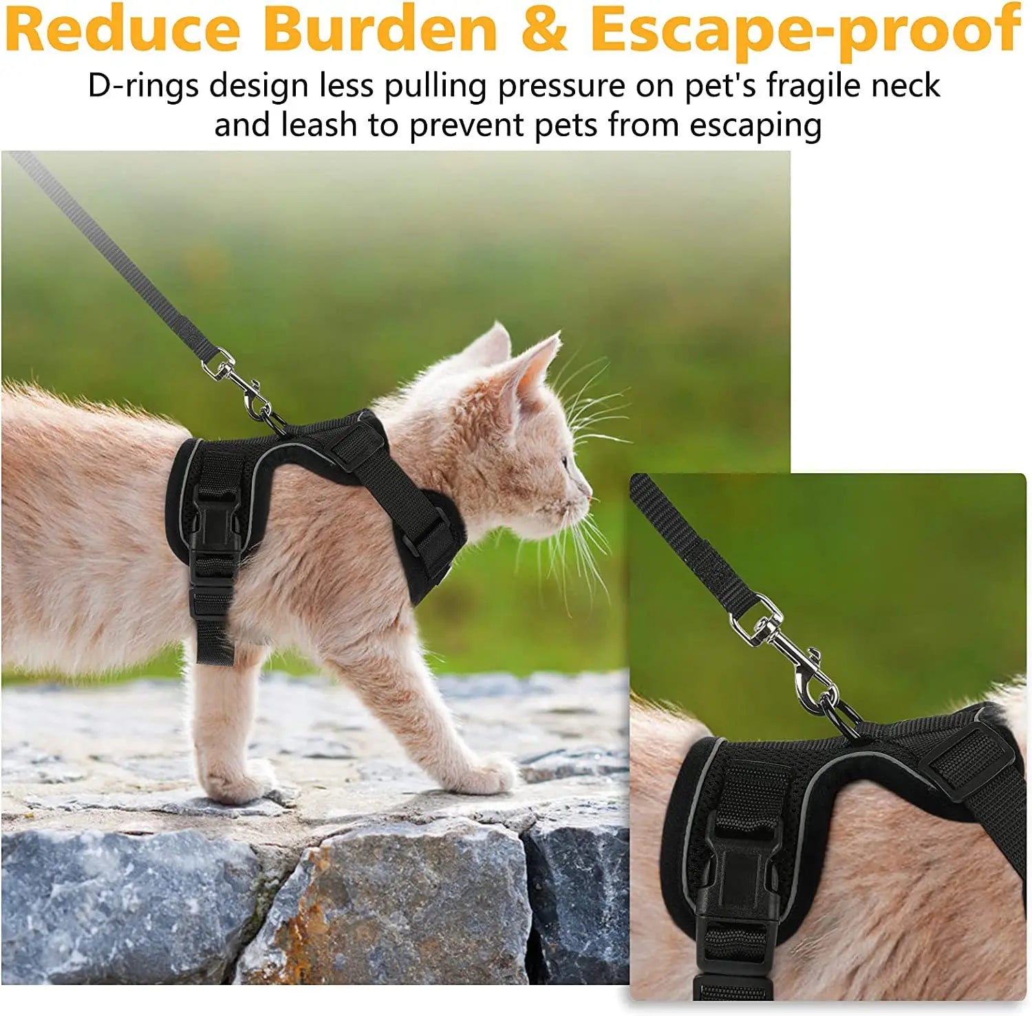 Easy Control Escape Proof Cat Harness and Leash - Soft Adjustable Vest Harnesses for Walking Cats MXQQY01