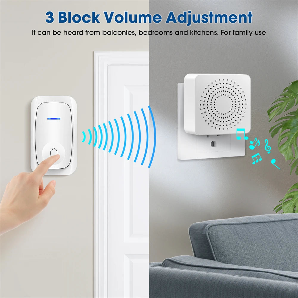 USB Wireless Doorbell Smart Welcome Door Bell Three-speed volume 38 Songs Melodies Doorbell For Home Bed Call Emergent Call