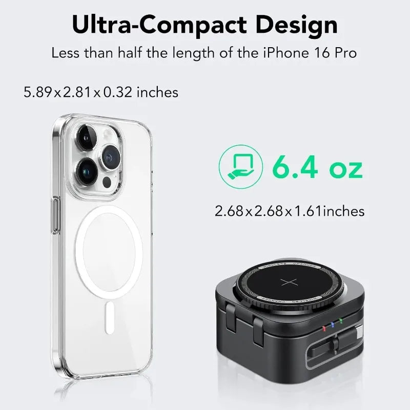 Magnetic 3 in 1 Wireless Charger Station With Extension Cords for iPhone 17 16 15 14 13 12 iWatch 11-2 Airpods Pro Fast Charging
