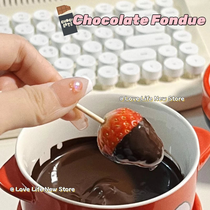 130ml Ceramic Chocolate Fondue Cup with Fork European Candle Heating Mug Creative Food Warmer for Cheese Coffee