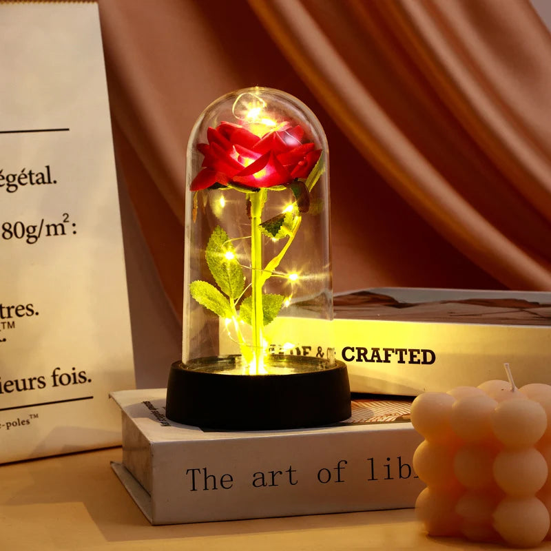 Eternal Rose Flowers Artificial Foil Flower in Glass Glow Immortal Flower LED Roses Lamp Flores Eternas Valentine's Day Gift