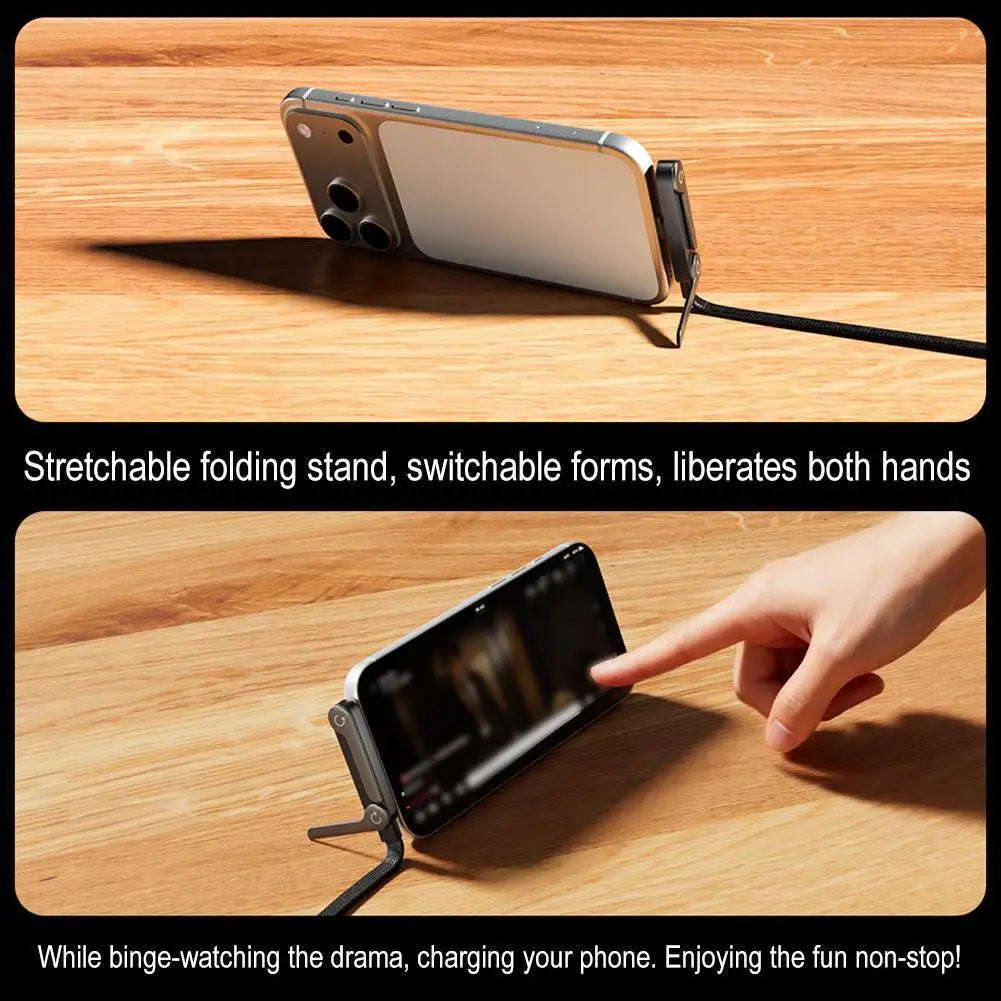 Sideways Phone Charger,Invisible Stand Charging Cable,Built In Phone Stand Charging Cord with Folding Phone Stand 2-in-1 Holder